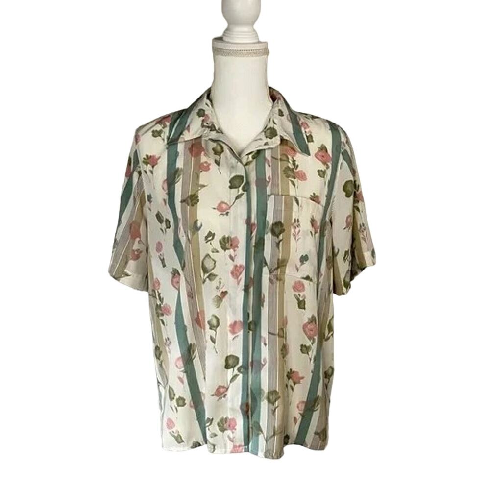 Alfred Dunner Size 10P Camp Shirt Short Sleeve Button Up Vintage Retro 80s